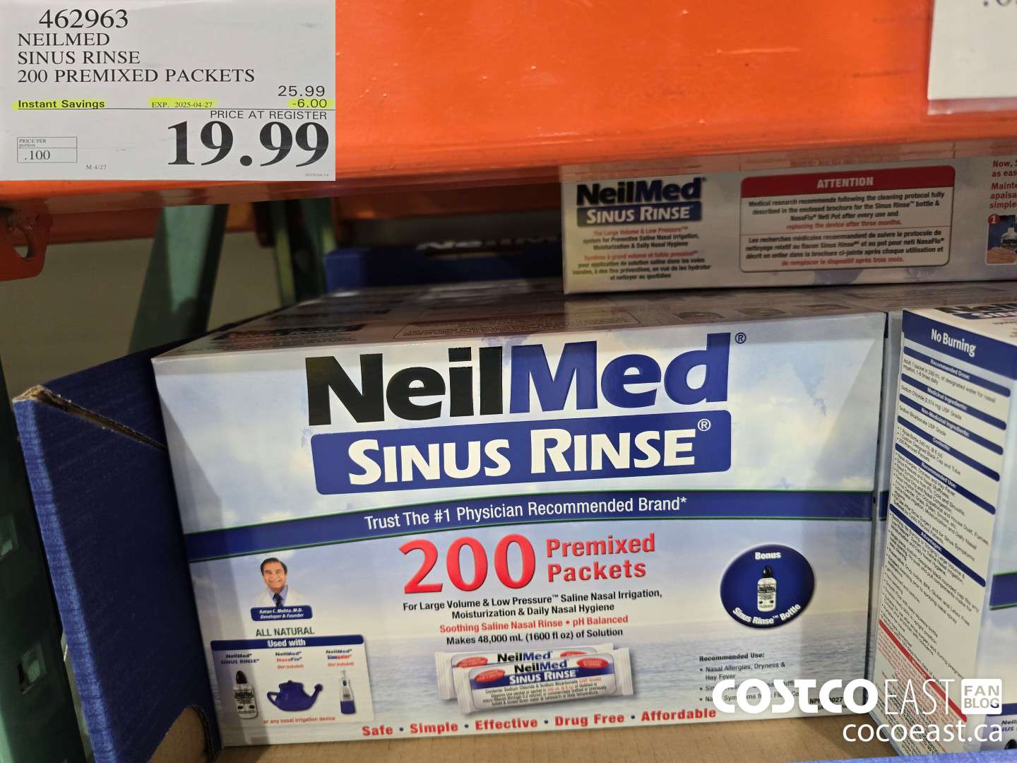 462963 NEILMED SINUS RINSE 200 PREMIXED PACKETS ($6.00 INSTANT SAVINGS EXPIRES ON 2025-04-27) $19.99