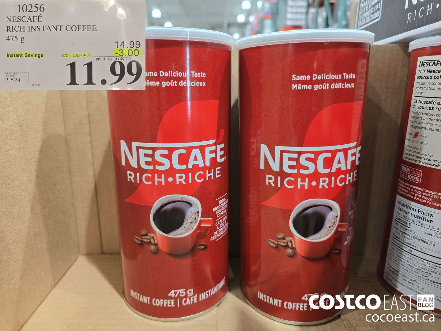 10256 NESCAFE RICH INSTANT COFFEE 475 G ($3.00 INSTANT SAVINGS EXPIRES ON 2025-04-07) $11.99