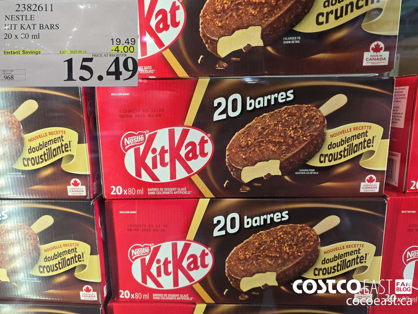 2382611 NESTLE KIT KAT BARS 20 x 80 ml ($4.00 INSTANT SAVINGS EXPIRES ON 2025-05-11) $15.49