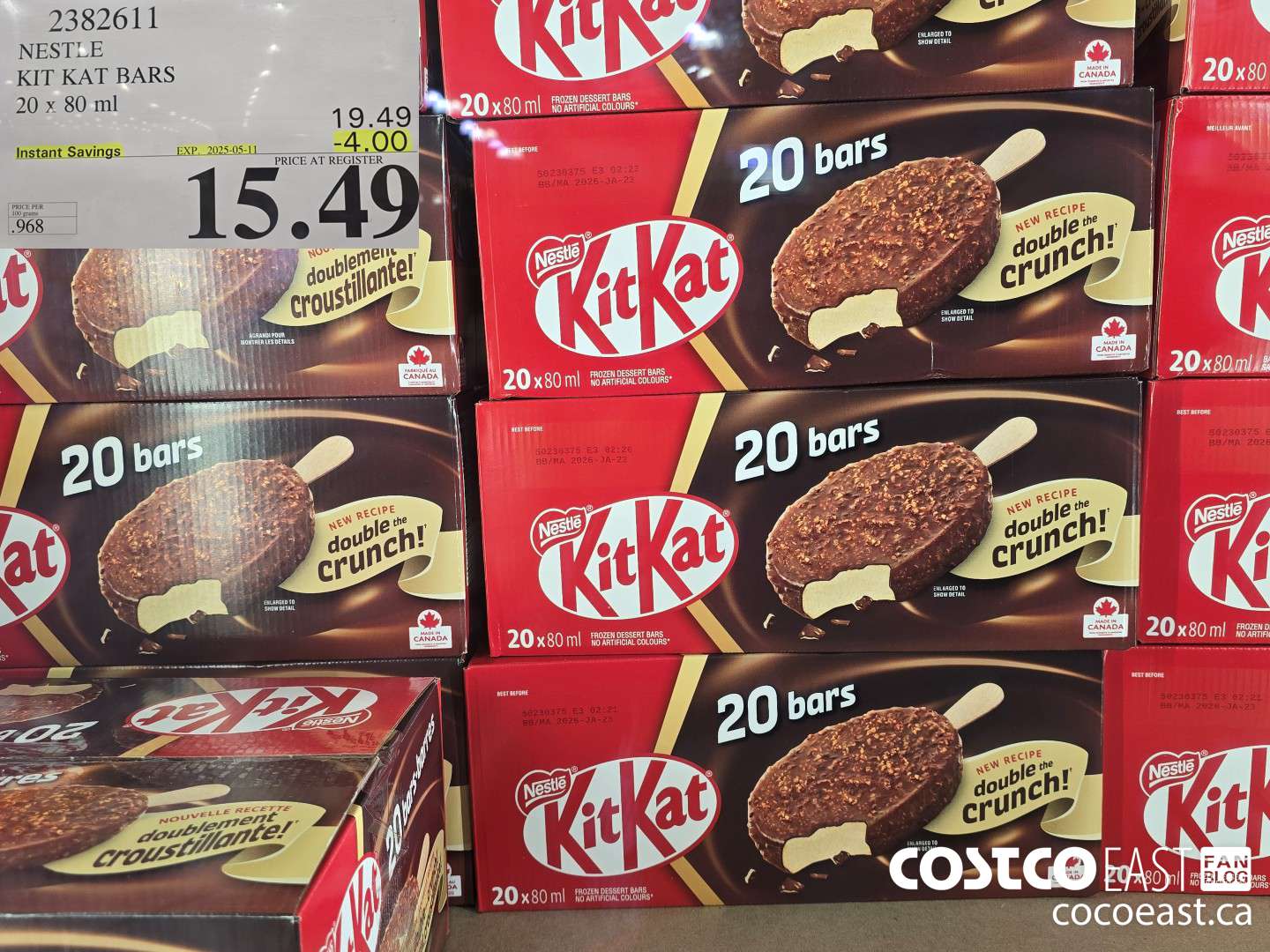 2382611 NESTLE KIT KAT BARS 20 x 80 ml ($4.00 INSTANT SAVINGS EXPIRES ON 2025-05-11) $15.49