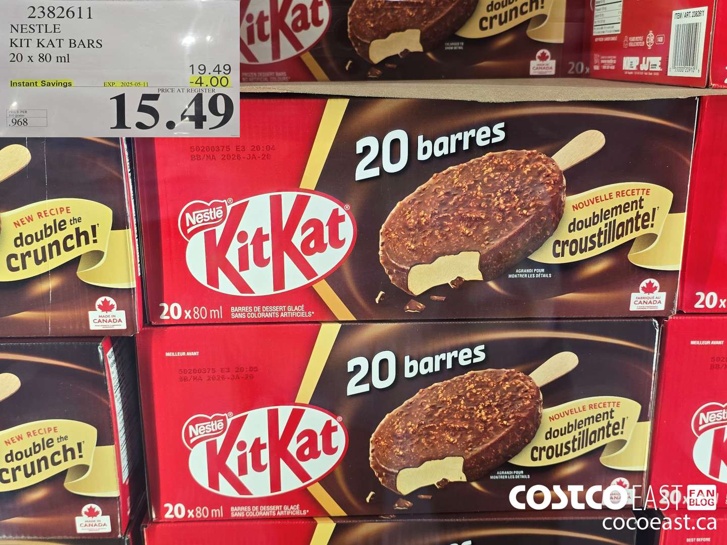 2382611 NESTLE KIT KAT BARS 20 x 80 ml ($4.00 INSTANT SAVINGS EXPIRES ON 2025-05-11) $15.49