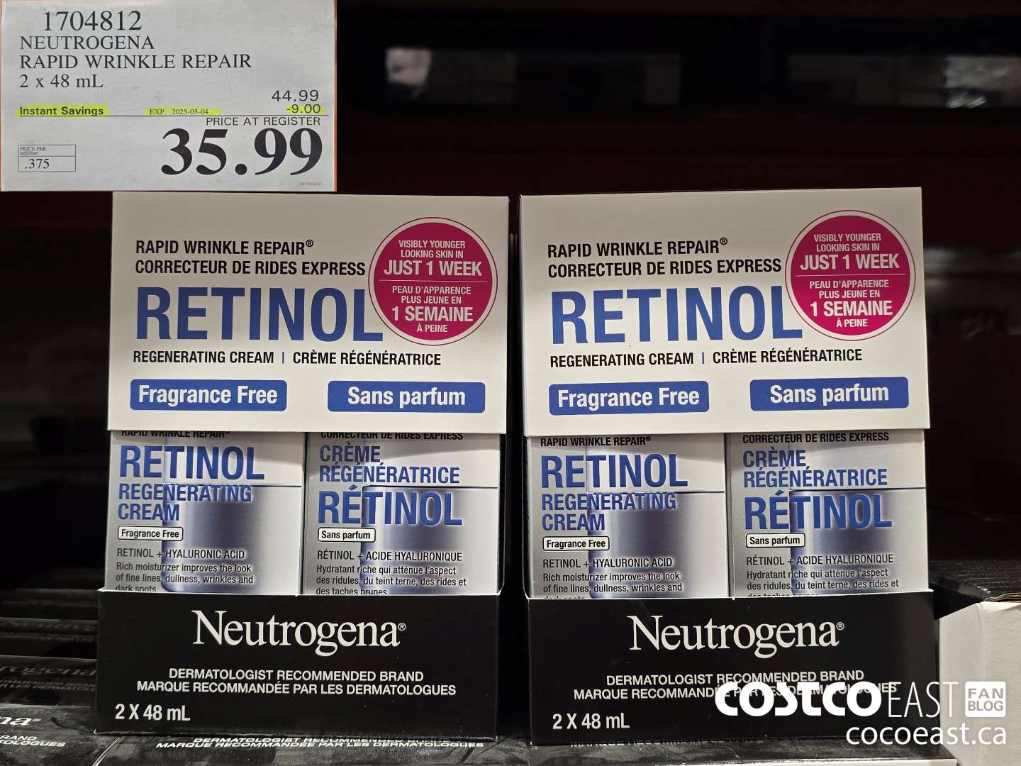 1704812 NEUTROGENA RAPID WRINKLE REPAIR 2 x 48 mL ($9.00 INSTANT SAVINGS EXPIRES ON 2025-05-04) $35.99