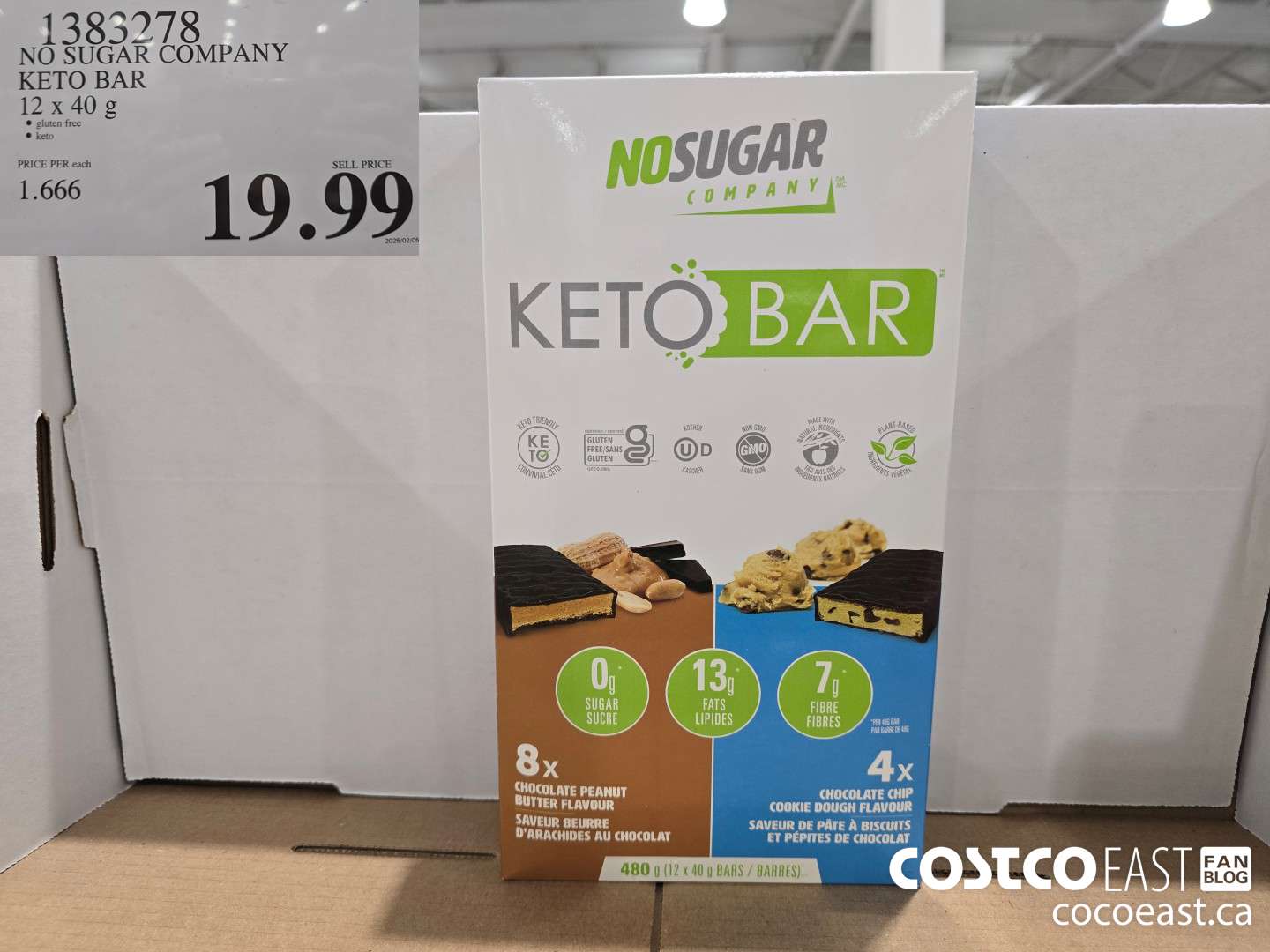 1383278 NO SUGAR COMPANY NO SUGAR KETO BARS 12 x 40g $19.99