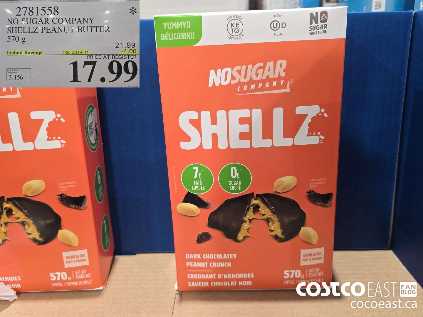 2781558 NO SUGAR COMPANY SHELLZ PEANUT BUTTER 570 G ($4.00 INSTANT SAVINGS EXPIRES ON 2025-04-27) $17.99
