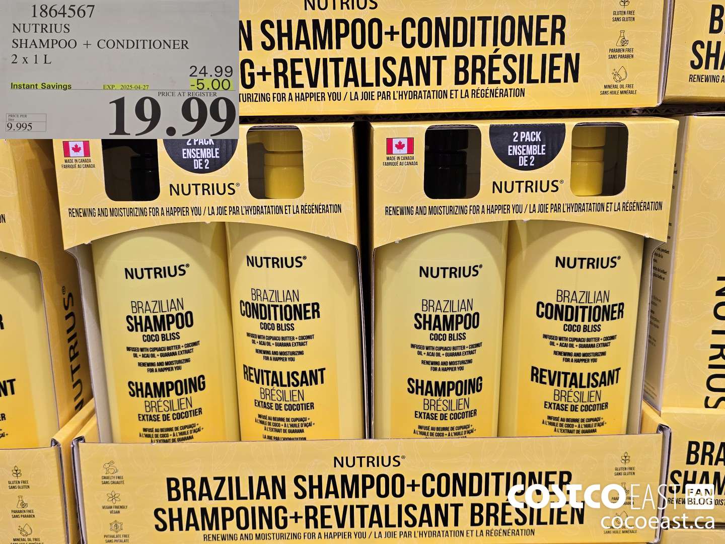 1864567 NUTRIUS SHAMPOO + CONDITIONER 2 X 1 L ($5.00 INSTANT SAVINGS EXPIRES ON 2025-04-27) $19.99