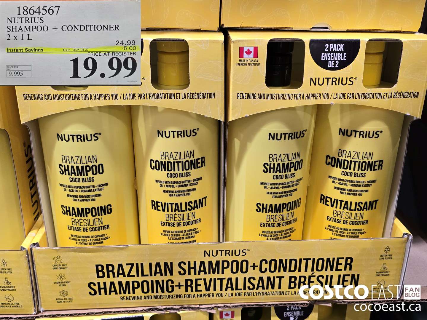 1864567 NUTRIUS SHAMPOO + CONDITIONER 2 X 1 L ($5.00 INSTANT SAVINGS EXPIRES ON 2025-04-27) $19.99