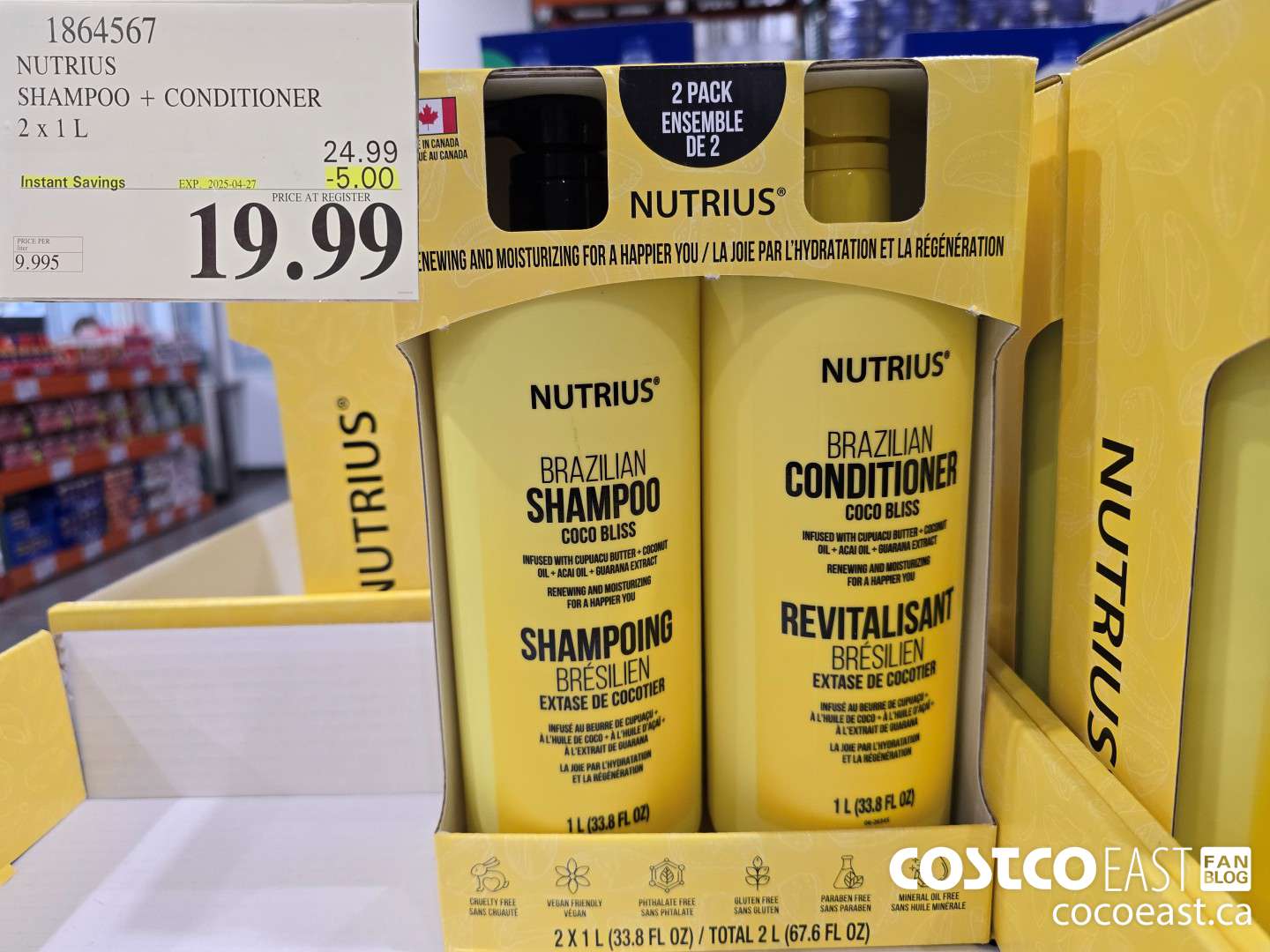 1864567 NUTRIUS SHAMPOO + CONDITIONER 2 X 1 L ($5.00 INSTANT SAVINGS EXPIRES ON 2025-04-27) $19.99