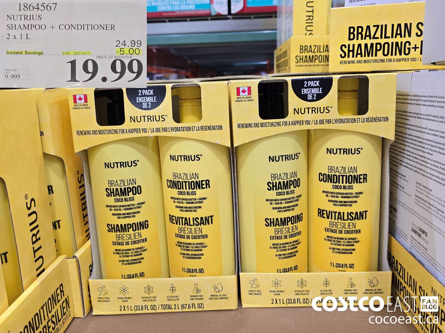 1864567 NUTRIUS SHAMPOO + CONDITIONER 2 X 1 L ($5.00 INSTANT SAVINGS EXPIRES ON 2025-04-27) $19.99