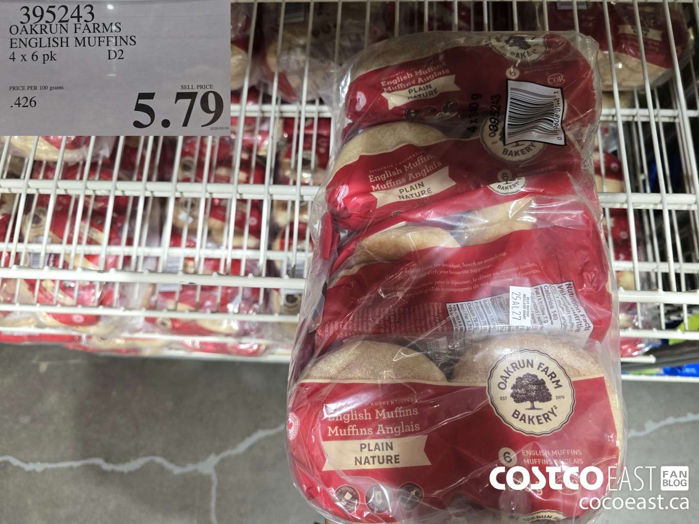 395243 OAKRUN FARMS ENGLISH MUFFINS 4 X 6 PK $5.79