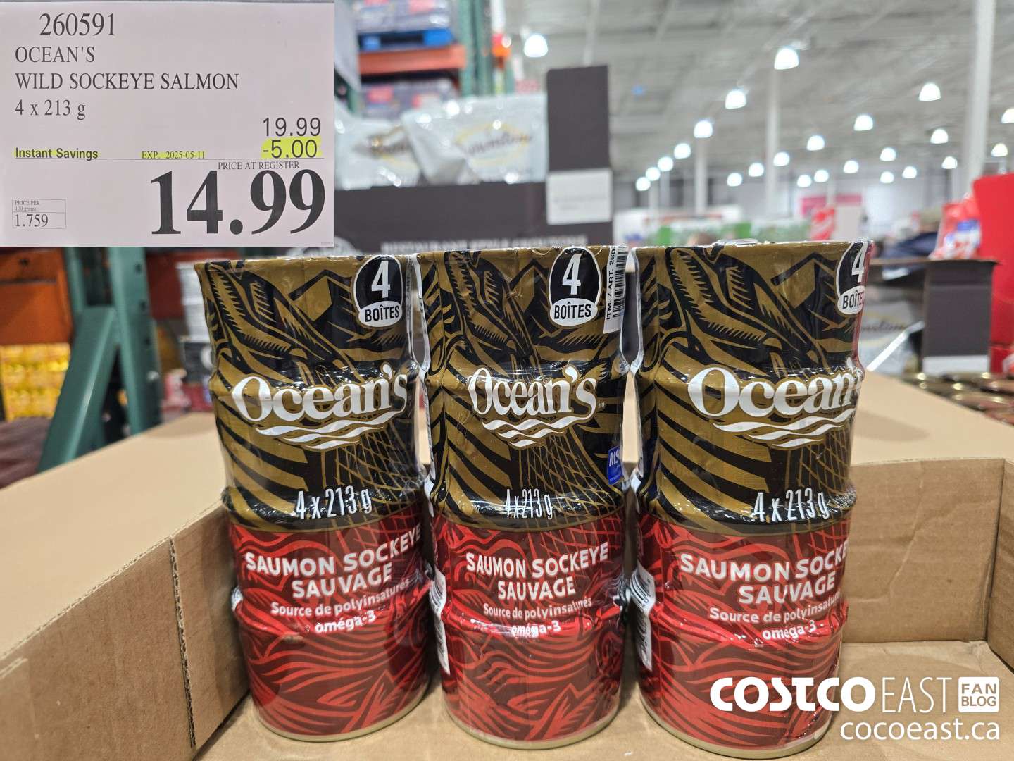 260591 OCEAN'S WILD SOCKEYE SALMON 4 x 213 G ($5.00 INSTANT SAVINGS EXPIRES ON 2025-05-11) $14.99
