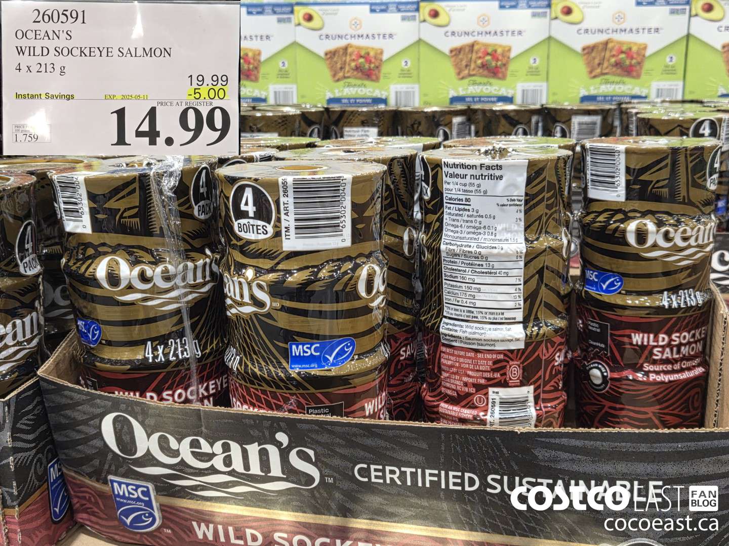 260591 OCEAN'S WILD SOCKEYE SALMON 4 x 213 G ($5.00 INSTANT SAVINGS EXPIRES ON 2025-05-11) $14.99