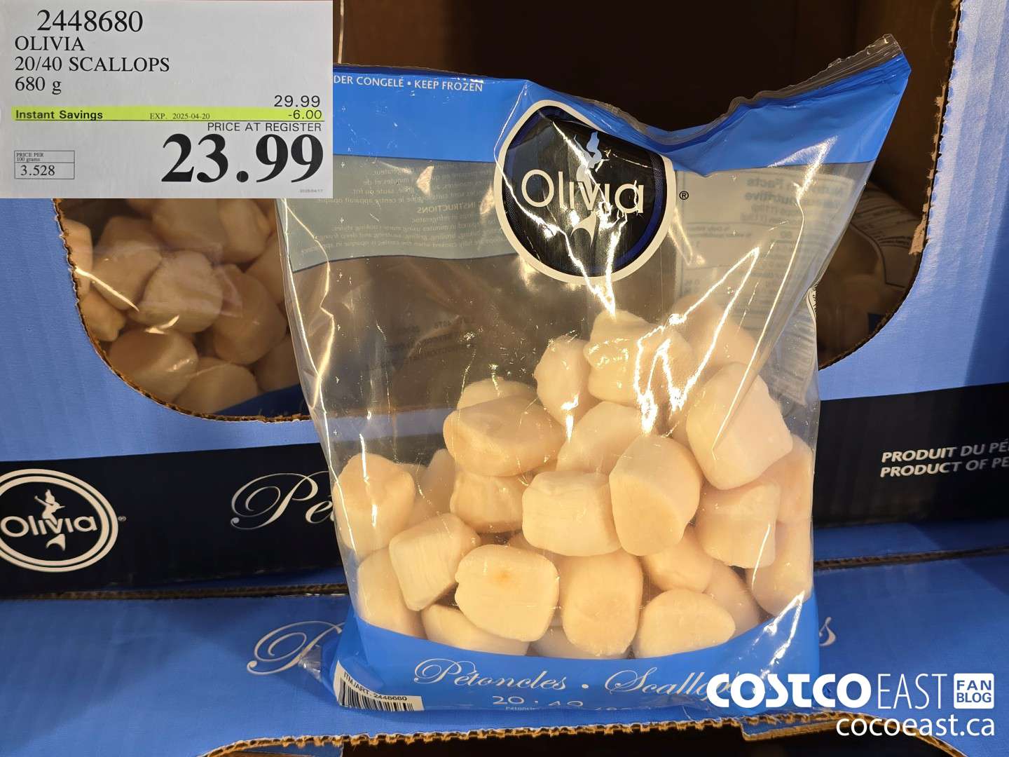 2448680 OLIVIA 20/40 SCALLOPS 680 G ($6.00 INSTANT SAVINGS EXPIRES ON 2025-04-20) $23.99