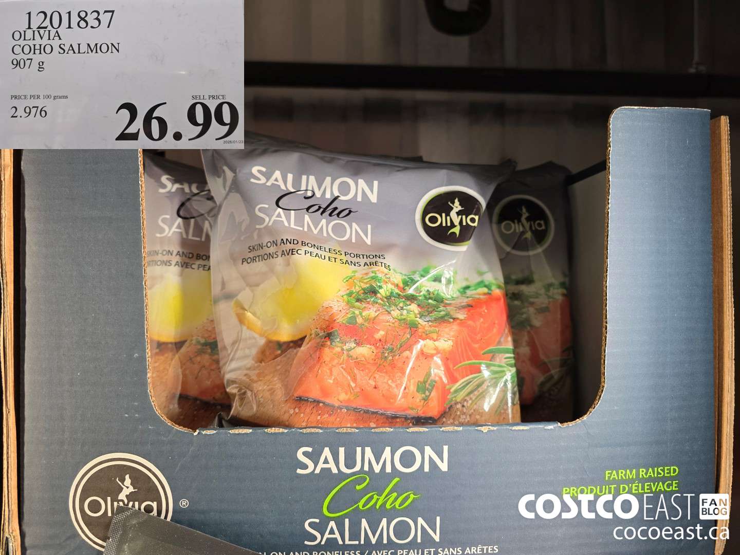 1201837 OLIVIA COHO SALMON 907 G $26.99