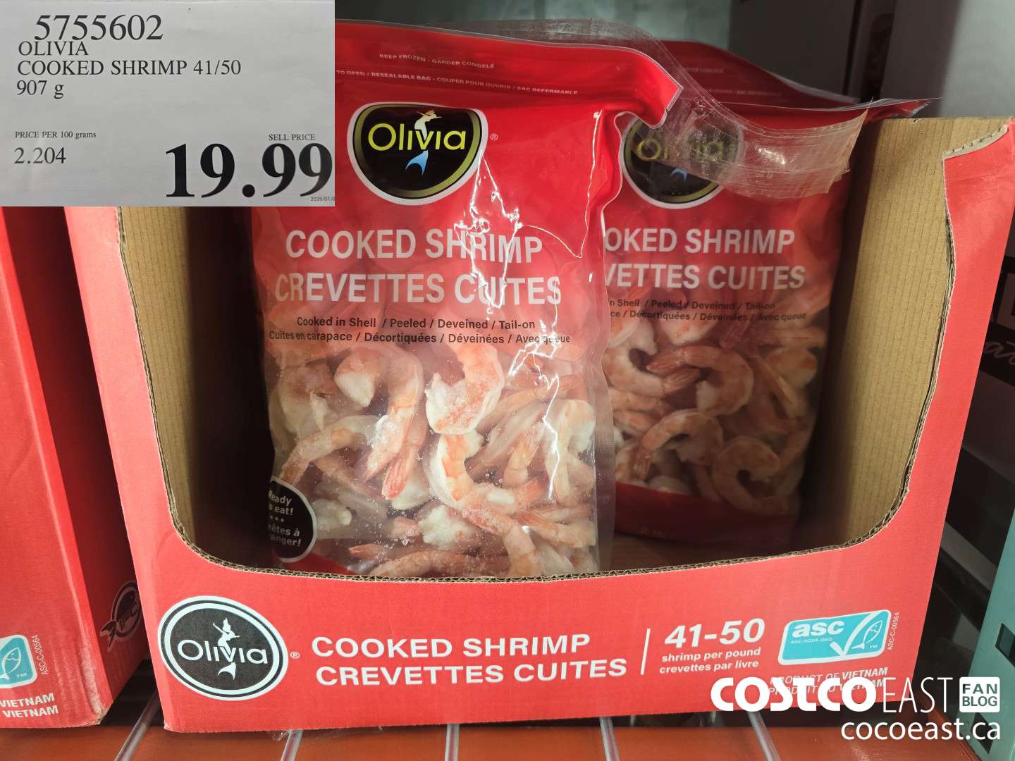 5755602 OLIVIA COOKED SHRIMP 41/50 907 g $19.99