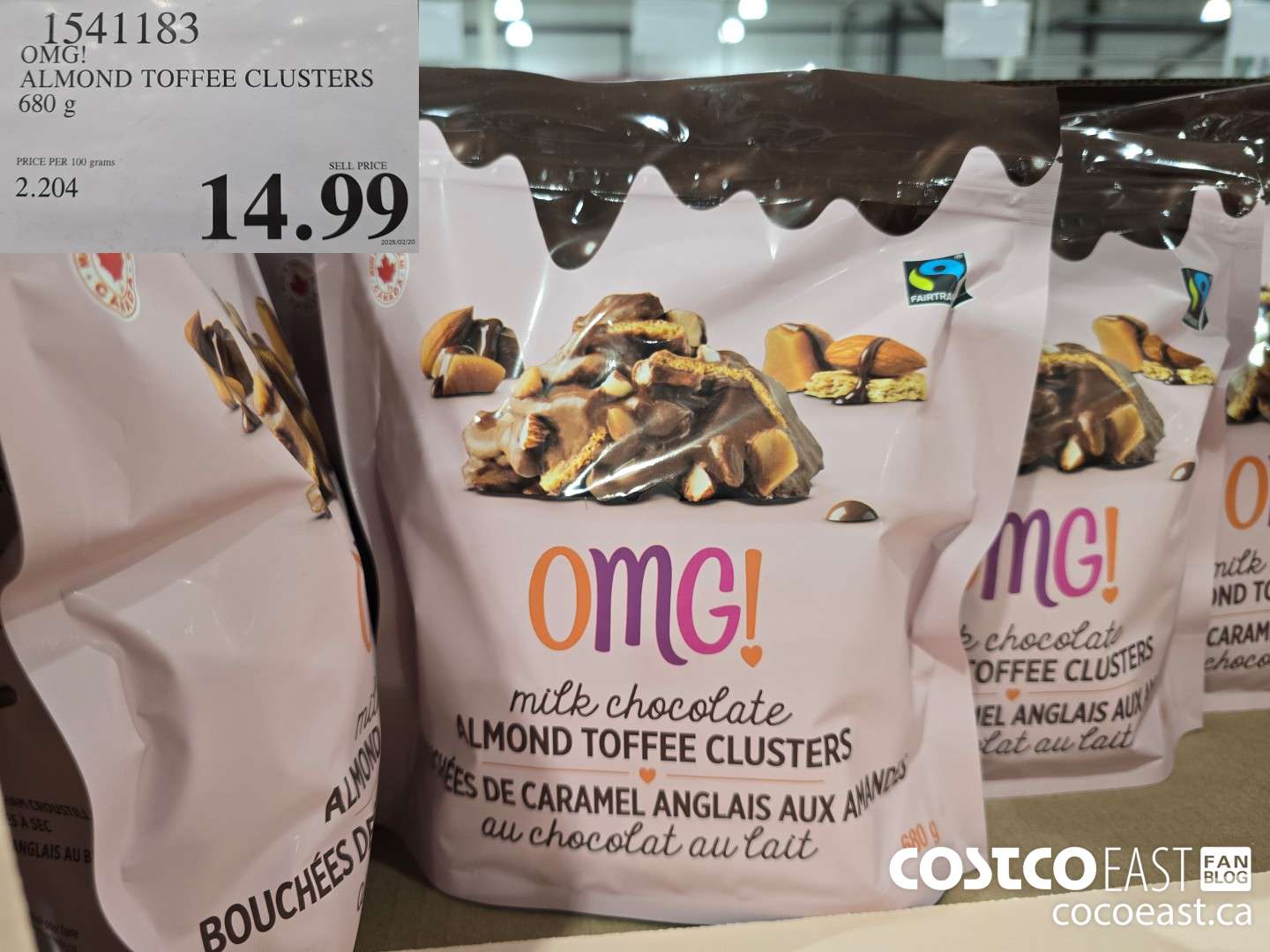 1541183 OMG! ALMOND TOFFEE CLUSTERS 680 g $14.99