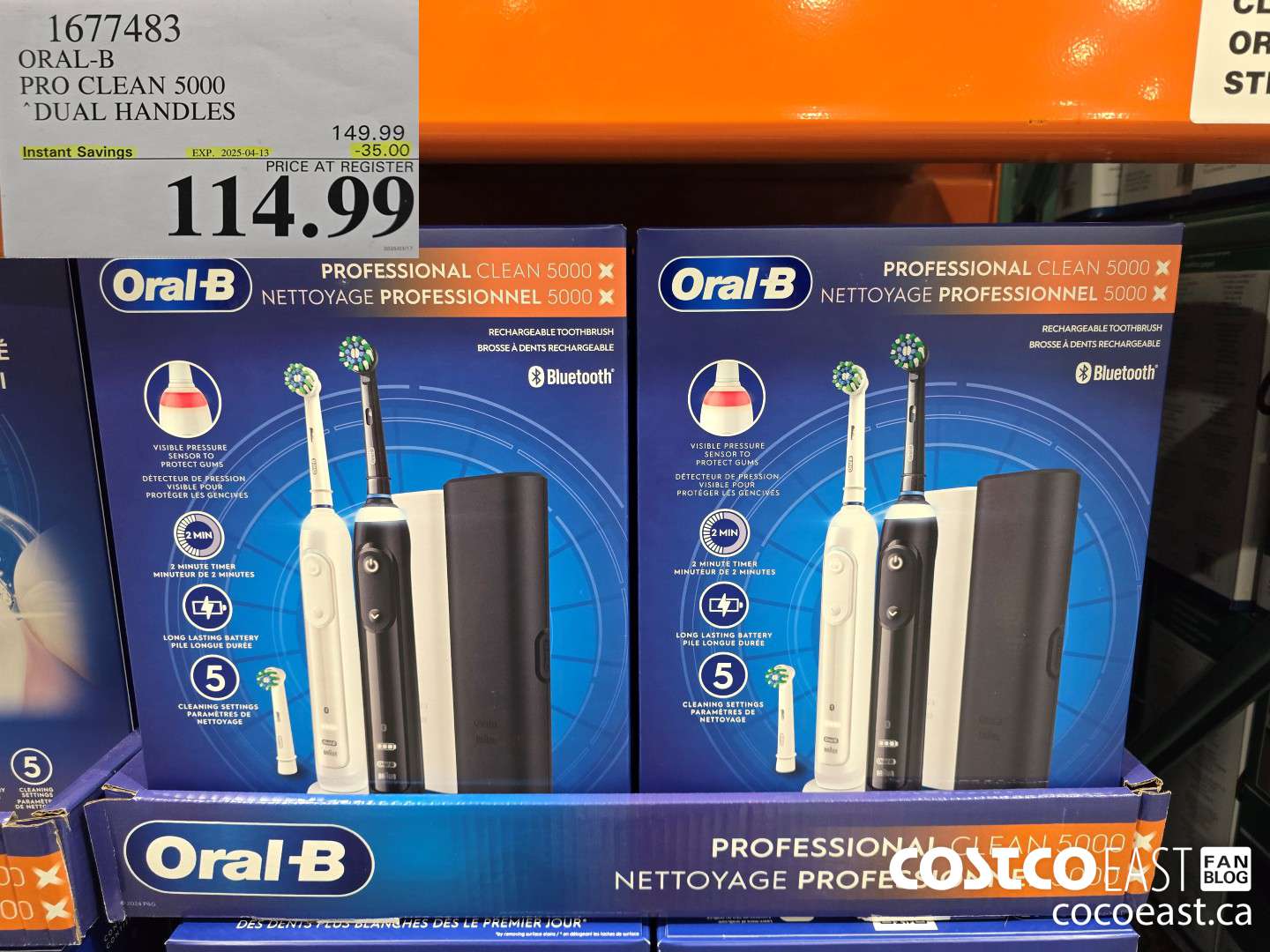 1677483 ORAL-B PRO CLEAN 5000 DUAL HANDLES ($35.00 INSTANT SAVINGS EXPIRES ON 2025-04-13) $114.99