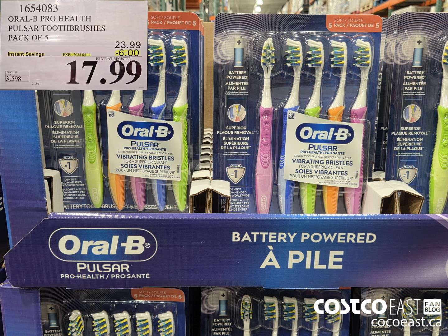 1654083 ORAL-B PRO HEALTH PULSAR TOOTHBRUSHES PACK OF 5 ($6.00 INSTANT SAVINGS EXPIRES ON 2025-05-11) $17.99