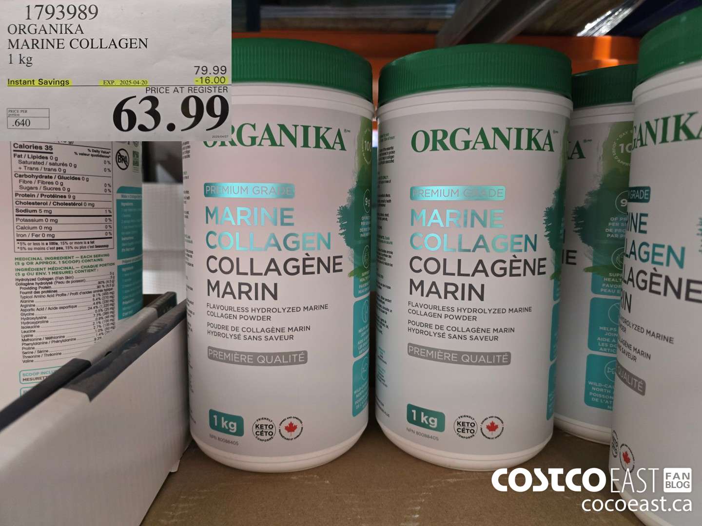 1793989 ORGANIKA MARINE COLLAGEN 1kg ($16.00 INSTANT SAVINGS EXPIRES ON 2025-04-20) $63.99
