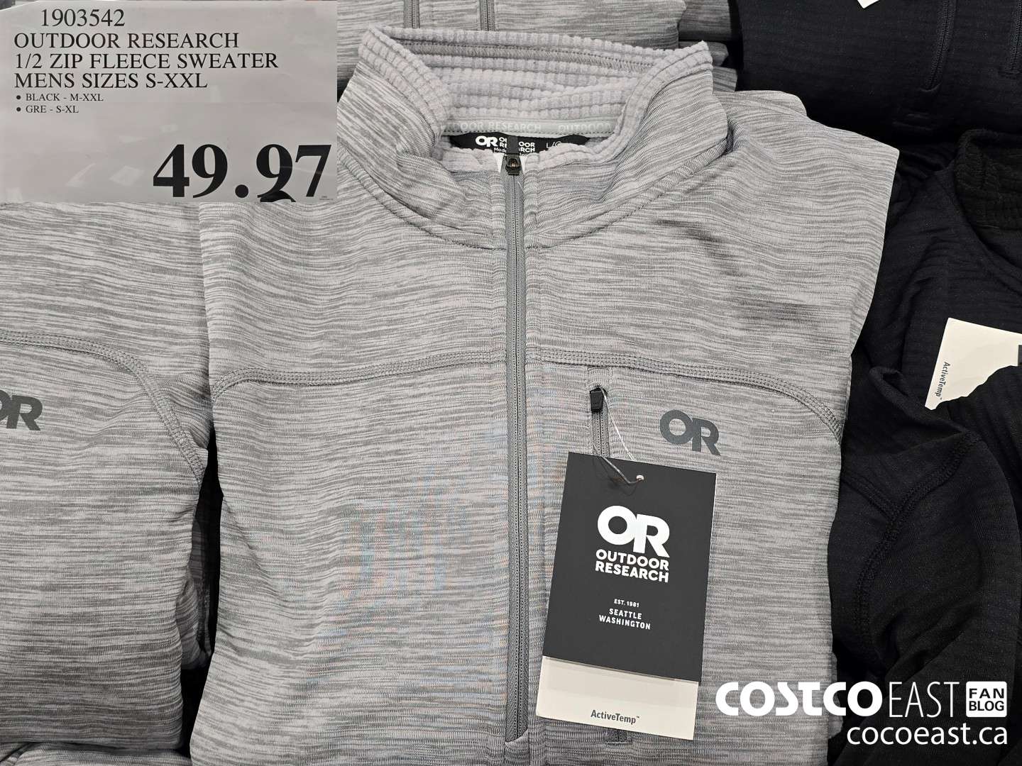 1903542 OUTDOOR RESEARCH 1/2 ZIP FLEECE SWEATER MENS SIZES W-XXL $49.97