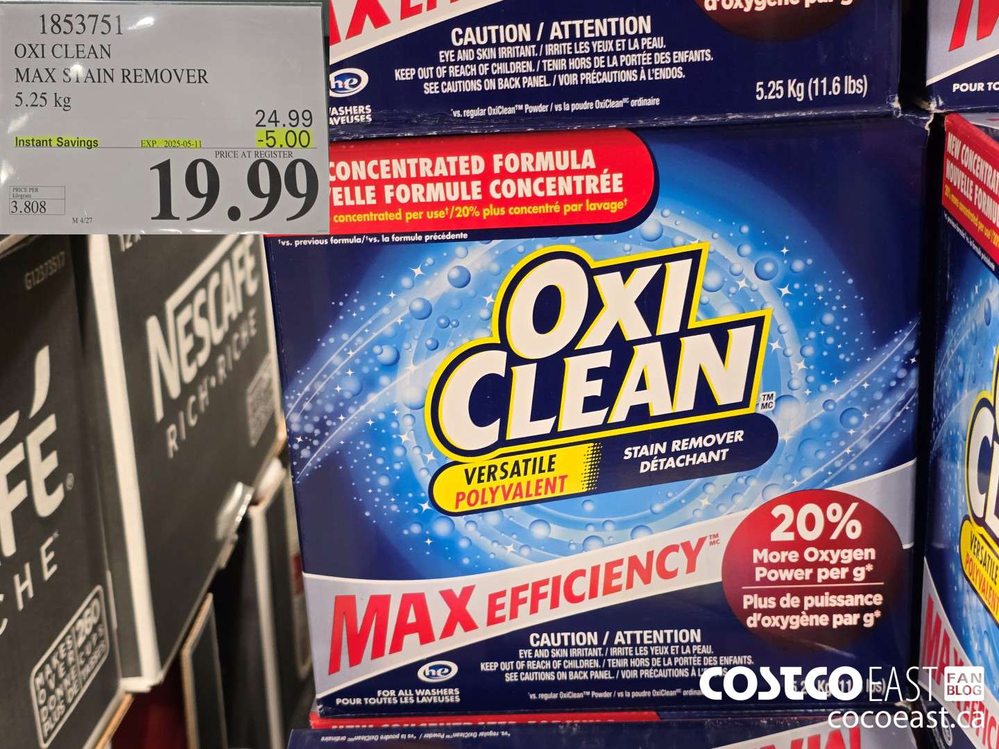 1853751 OXI CLEAN MAX STAIN REMOVER 5.25 kg ($5.00 INSTANT SAVINGS EXPIRES ON 2025-05-11) $19.99