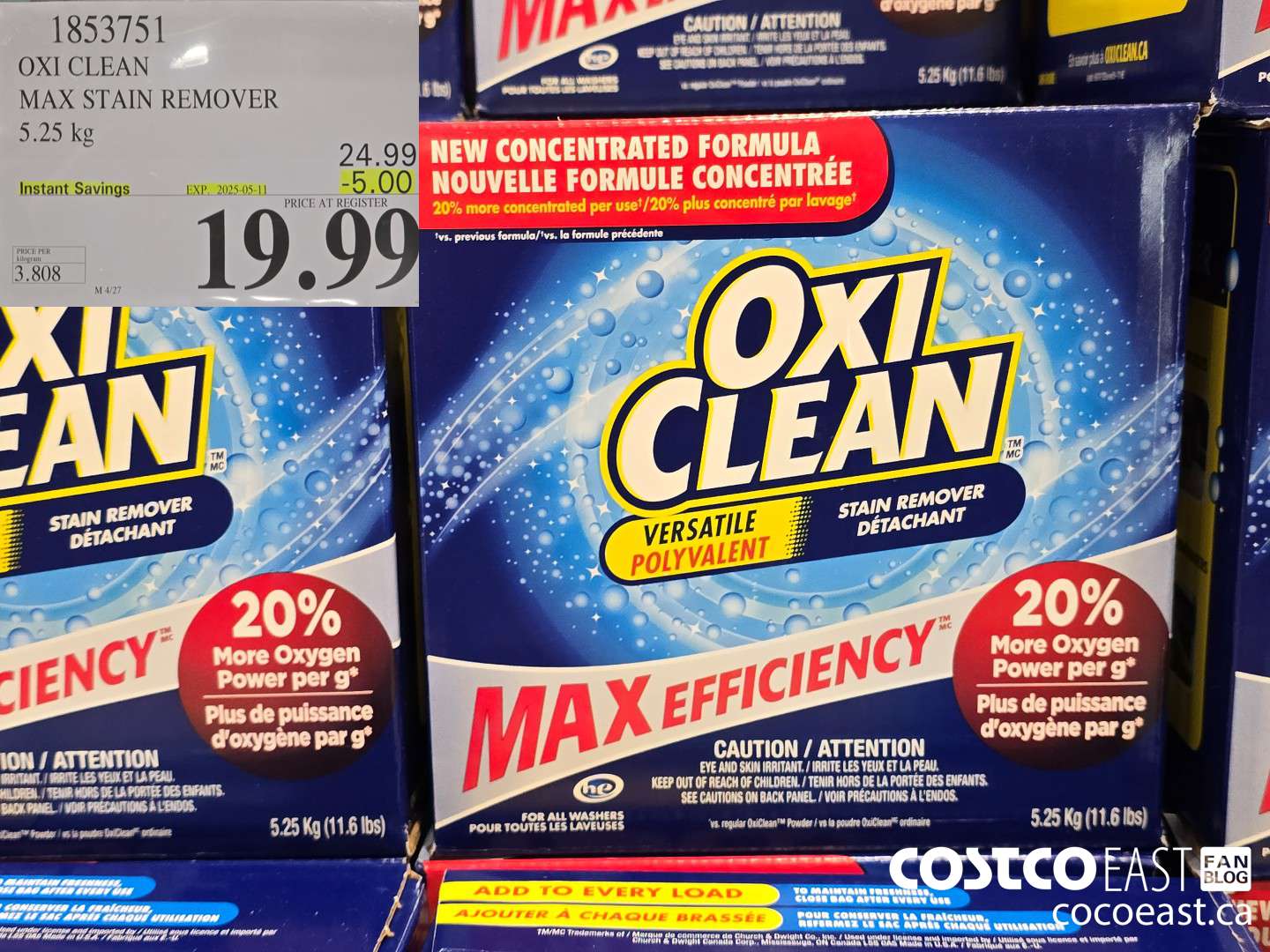 1853751 OXI CLEAN MAX STAIN REMOVER 5.25 kg ($5.00 INSTANT SAVINGS EXPIRES ON 2025-05-11) $19.99