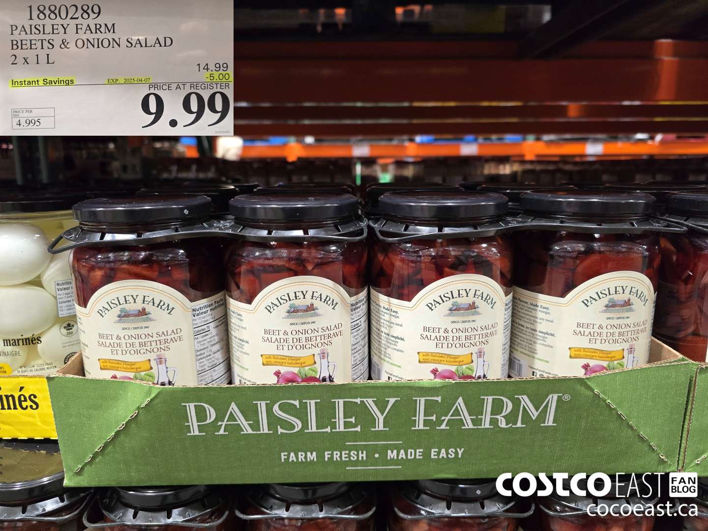 1880289 PAISLEY FARM BEETS & ONION SALAD 2 X 1L ($5.00 INSTANT SAVINGS EXPIRES ON 2025-04-06) $9.99