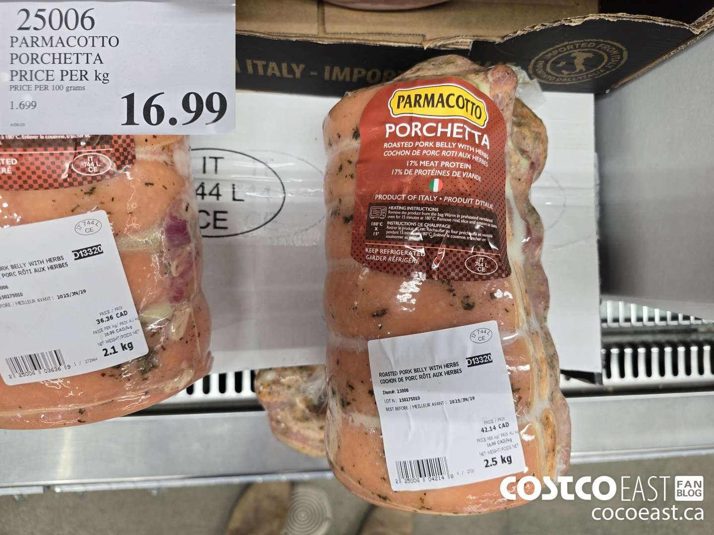 25006 PARMACOTTO PORCHETTA PRICE PER kg $16.99
