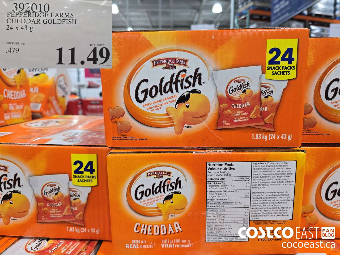 392010 PEPPERIDGE FARMS CHEDDAR GOLDFISH 24 X 43 G $11.49