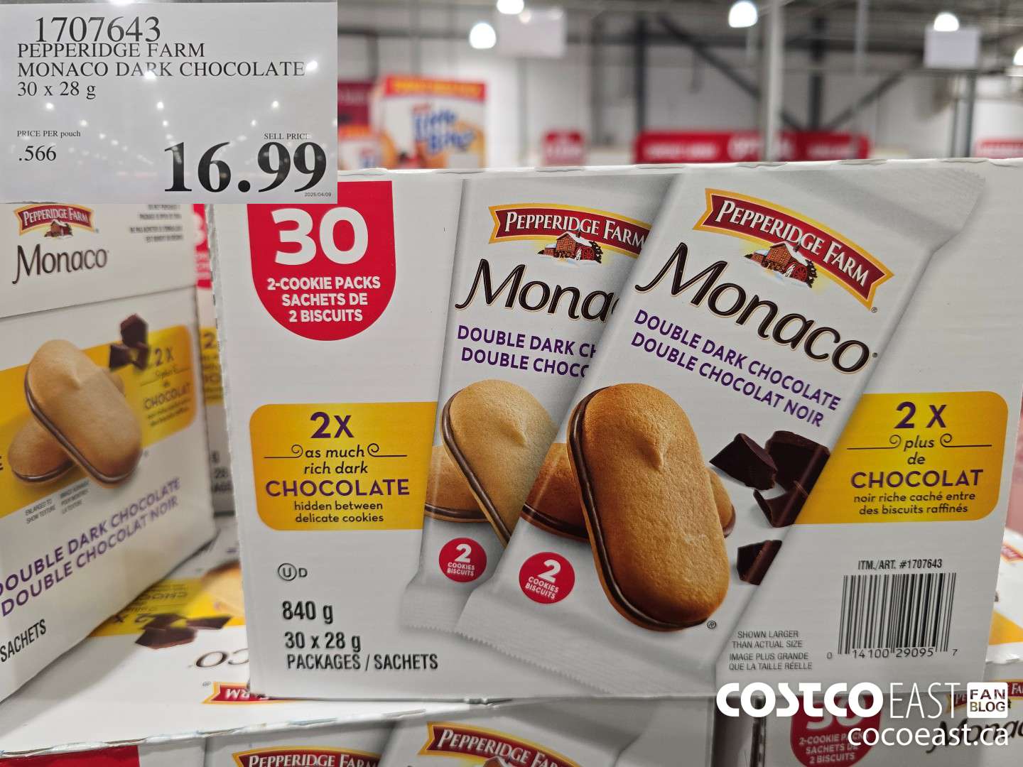1707643 PEPPERIDGE FARM MONACO DARK CHOCOLATE 30 x 28 g $16.99