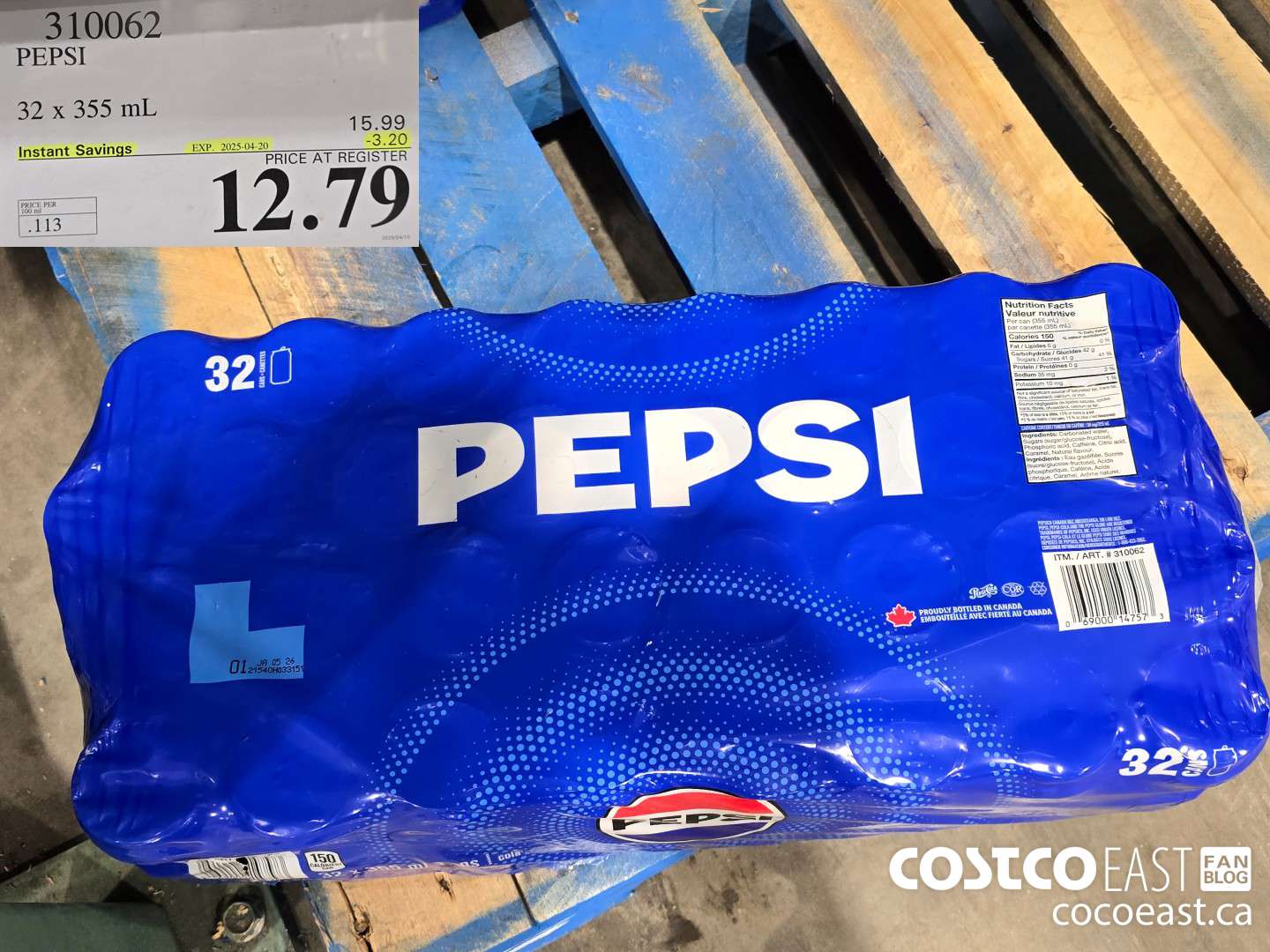 310062 PEPSI 32 X 355 ML ($3.20 INSTANT SAVINGS EXPIRES ON 2025-04-20) $12.79
