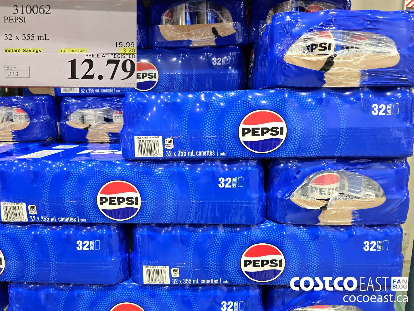 310062 PEPSI 32 X 355 ML ($3.20 INSTANT SAVINGS EXPIRES ON 2025-04-20) $12.79