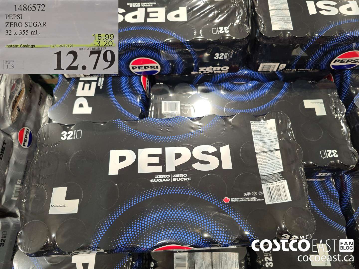 1486572 PEPSI ZERO 32 X 355 ML ($3.20 INSTANT SAVINGS EXPIRES ON 2025-04-20) $12.79