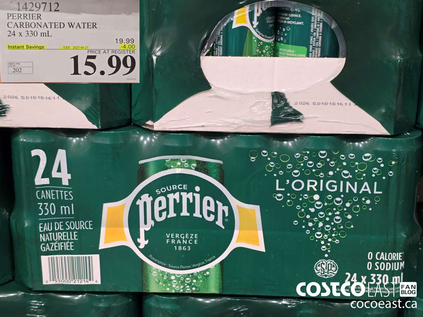 1429712 PERRIER CARBONATED WATER 24 x 330 mL ($4.00 INSTANT SAVINGS EXPIRES ON 2025-04-27) $15.99