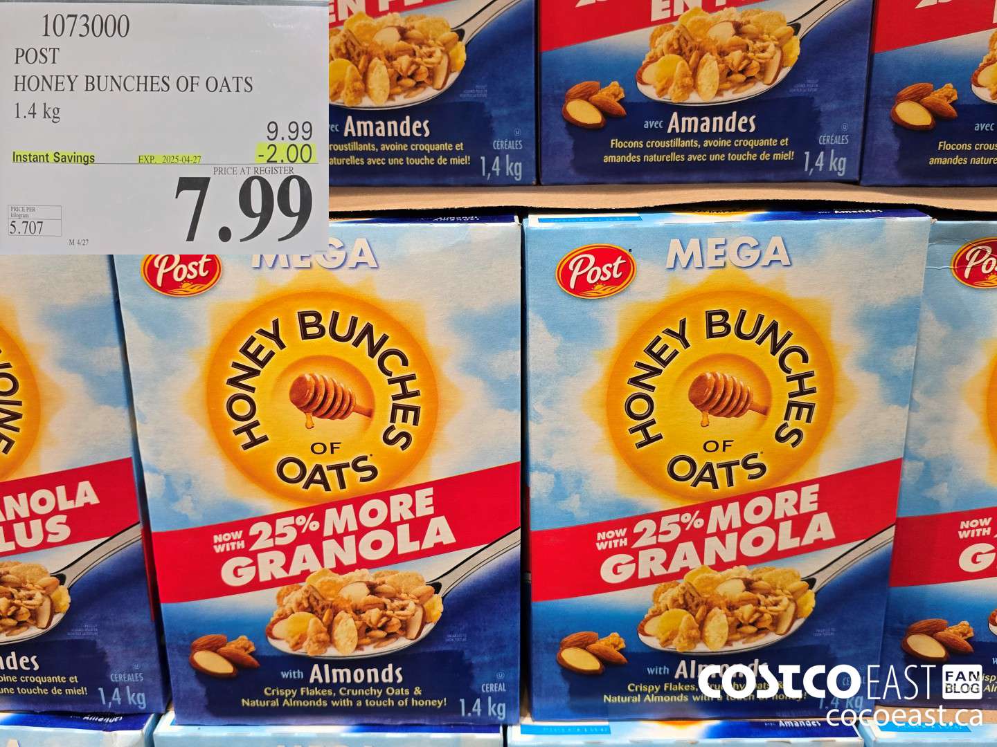 1073000 POST HONEY BUNCHES OF OATS 1.4 KG ($2.00 INSTANT SAVINGS EXPIRES ON 2025-04-27) $7.99