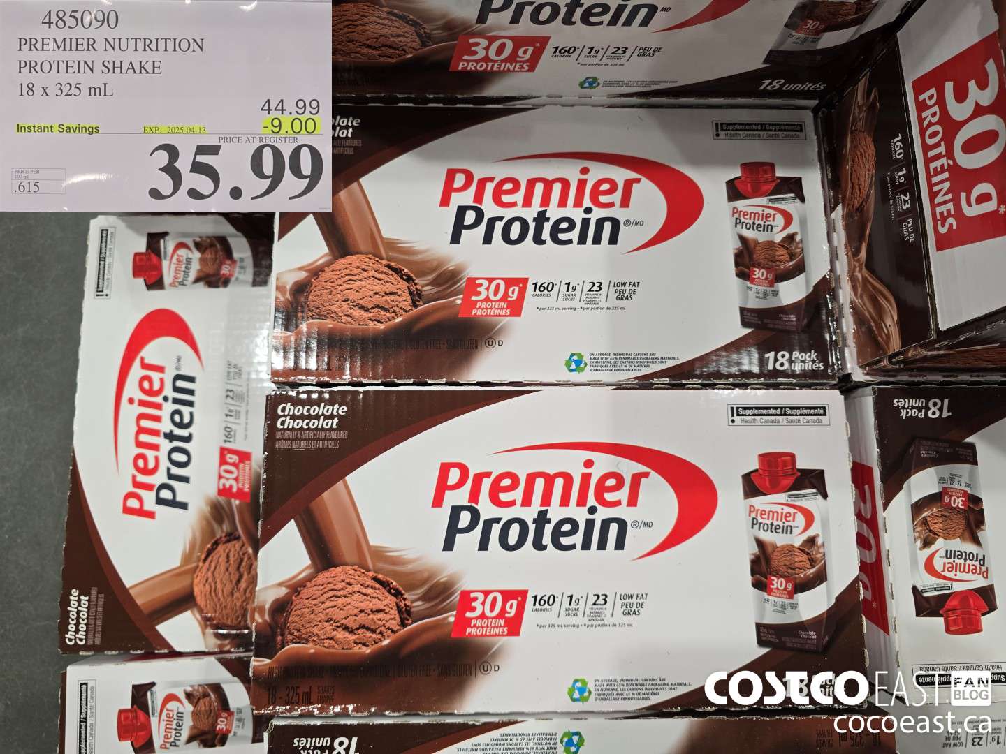 485090 PREMIER NUTRITION PROTEIN SHAKE 18 x 325 mL ($9.00 INSTANT SAVINGS EXPIRES ON 2025-04-13) $35.99