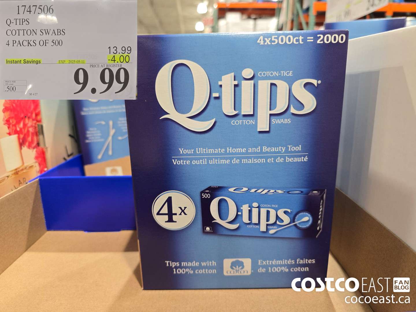 1747506 Q-TIPS COTTON SWABS 4 PACKS OF 500 ($4.00 INSTANT SAVINGS EXPIRES ON 2025-05-11) $9.99