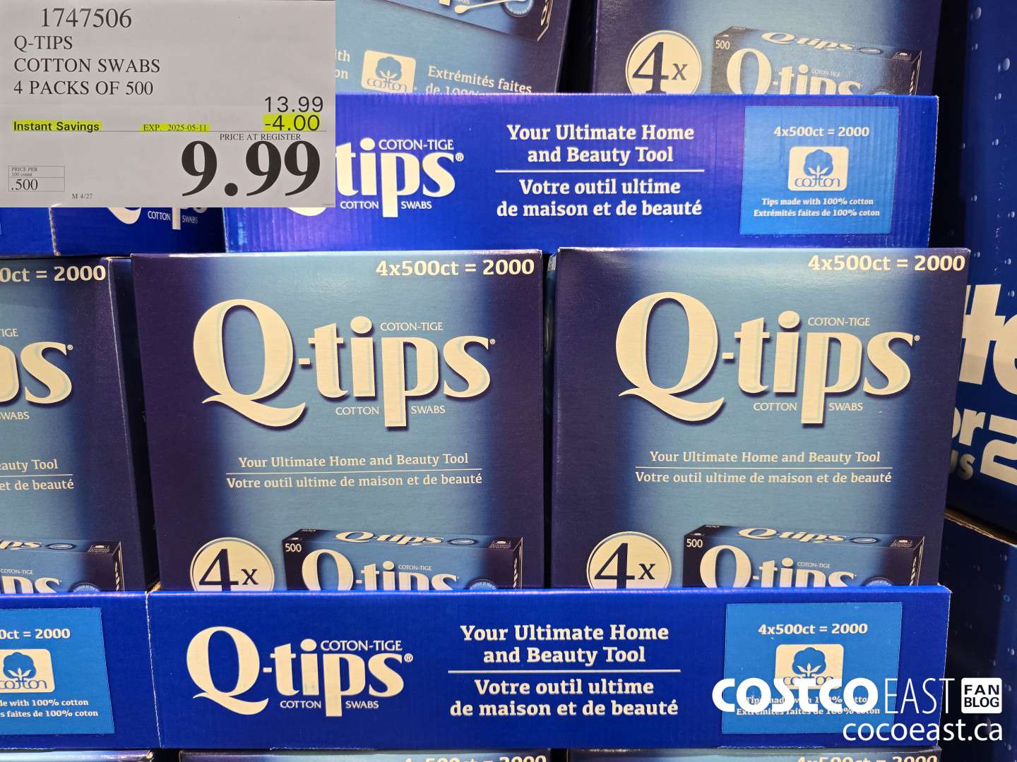 1747506 Q-TIPS COTTON SWABS 4 PACKS OF 500 ($4.00 INSTANT SAVINGS EXPIRES ON 2025-05-11) $9.99