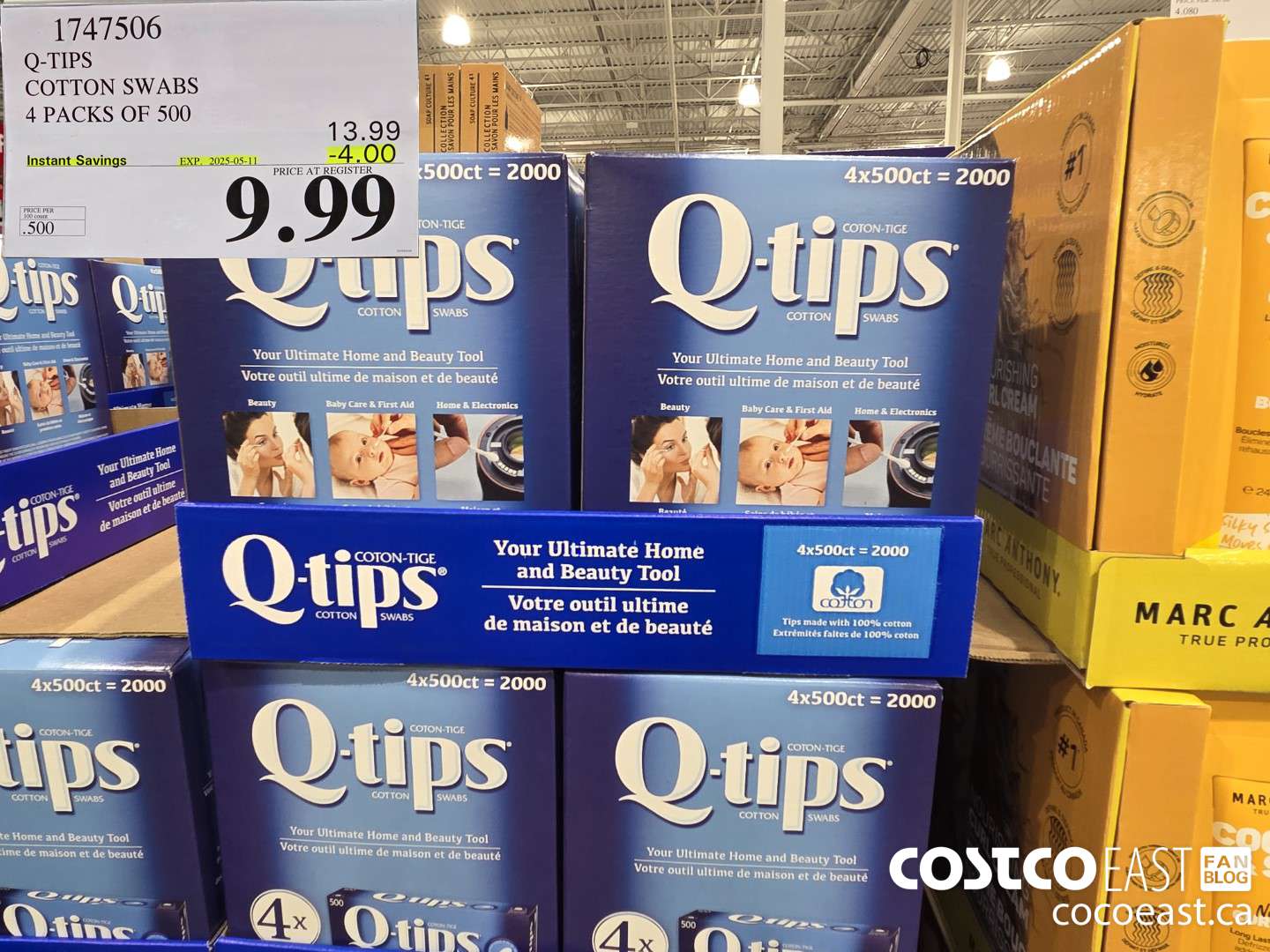 1747506 Q-TIPS COTTON SWABS 4 PACKS OF 500 ($4.00 INSTANT SAVINGS EXPIRES ON 2025-05-11) $9.99