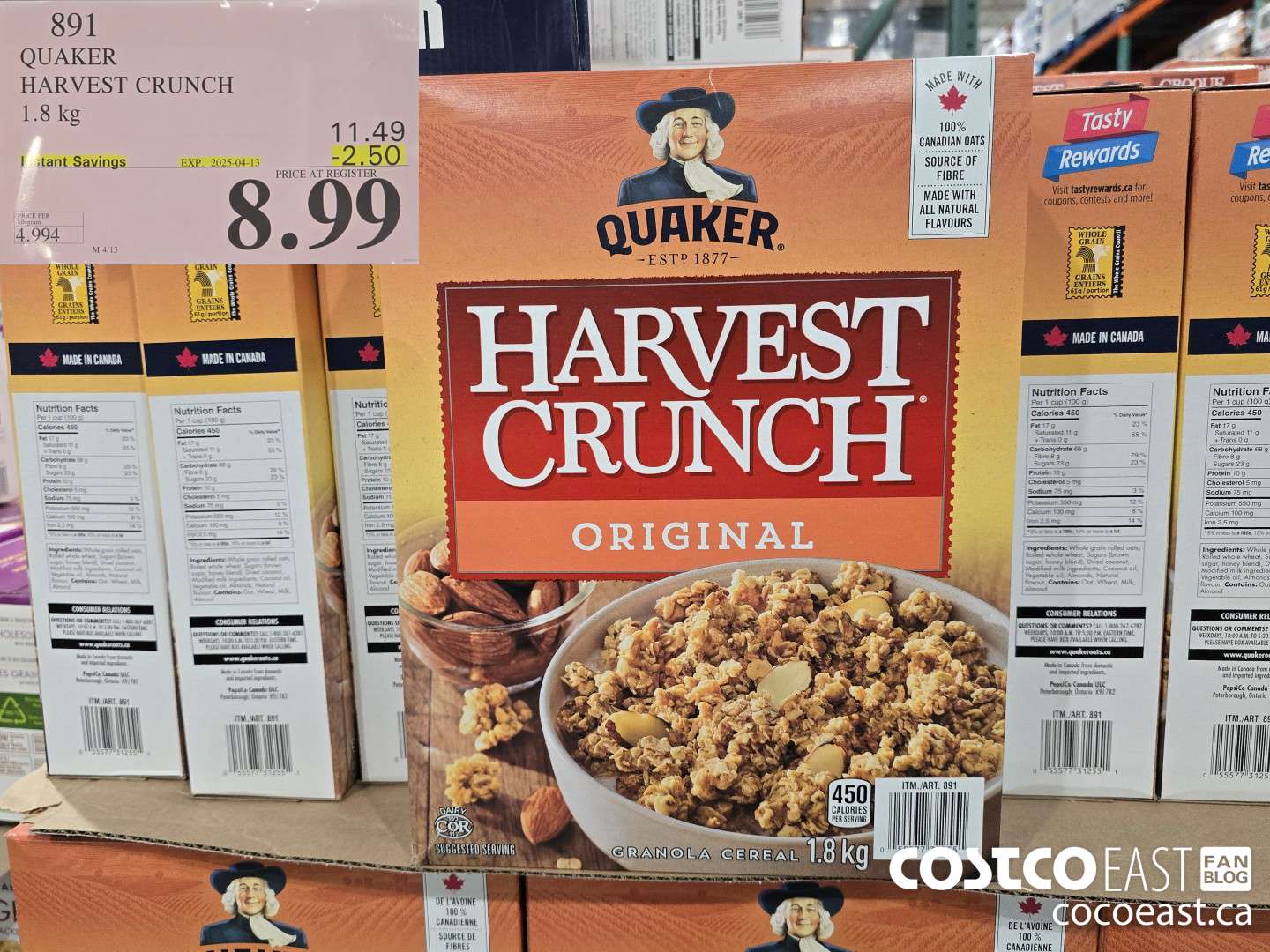 891 QUAKER HARVEST CRUNCH 1.8 kg  ($2.50 INSTANT SAVINGS EXPIRES ON 2025-04-13) $8.99