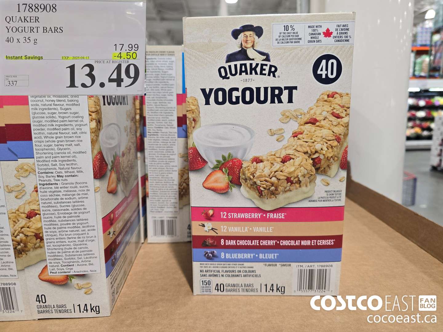 1788908 QUAKER YOGURT BARS 40 x 35g ($4.50 INSTANT SAVINGS EXPIRES ON 2025-04-13) $13.49