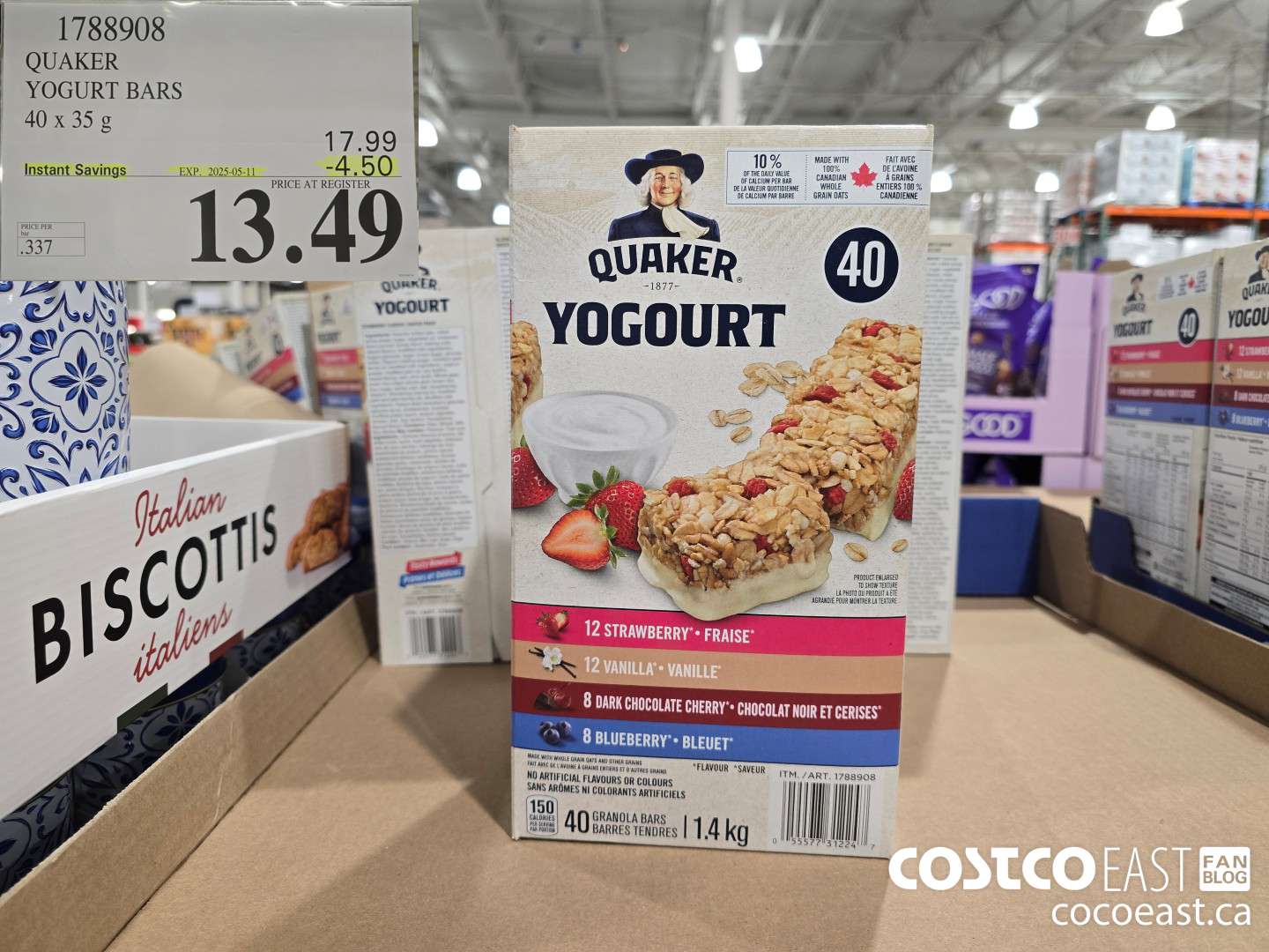 1788908 QUAKER YOGURT BARS 40 x 35g ($4.50 INSTANT SAVINGS EXPIRES ON 2025-05-11) $13.49