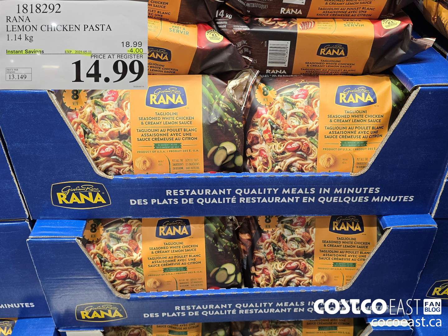 1818292 RANA LEMON CHICKEN PASTA 1.14 kg ($4.00 INSTANT SAVINGS EXPIRES ON 2025-05-11) $14.99