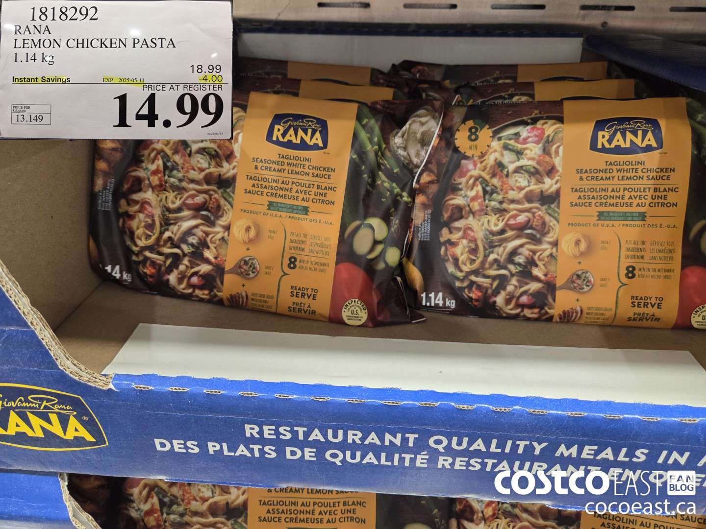 1818292 RANA LEMON CHICKEN PASTA 1.14 kg ($4.00 INSTANT SAVINGS EXPIRES ON 2025-05-11) $14.99