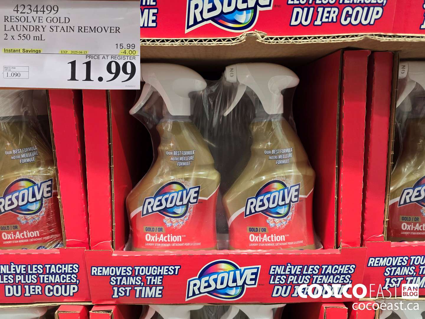 4234499 RESOLVE GOLD LAUNDRY STAIN REMOVER 2 x 550 mL ($4.00 INSTANT SAVINGS EXPIRES ON 2025-04-13) $11.99