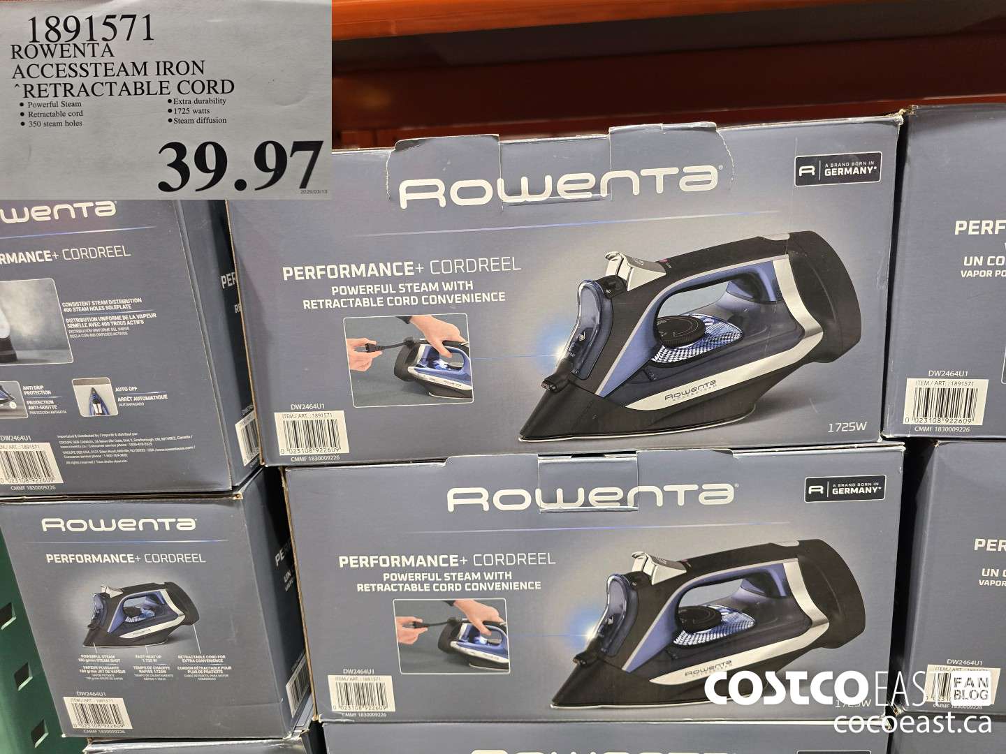 1891571 ROWENTA ACCESSTEAM IRON RETRACTABLE CORD $39.97