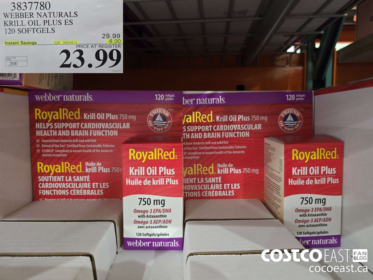 3837780 ROYAL RED KRILL OIL PLUS 750MG 120 SOFTGELS ($6.00 INSTANT SAVINGS EXPIRES ON 2025-05-11) $23.99