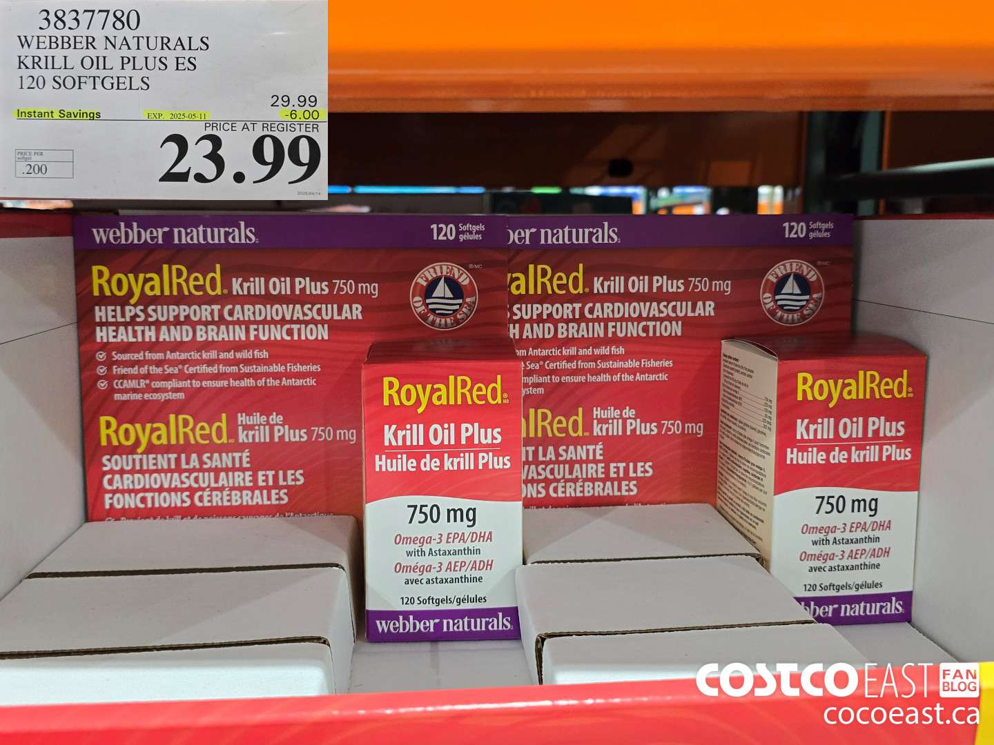 3837780 ROYAL RED KRILL OIL PLUS 750MG 120 SOFTGELS ($6.00 INSTANT SAVINGS EXPIRES ON 2025-05-11) $23.99