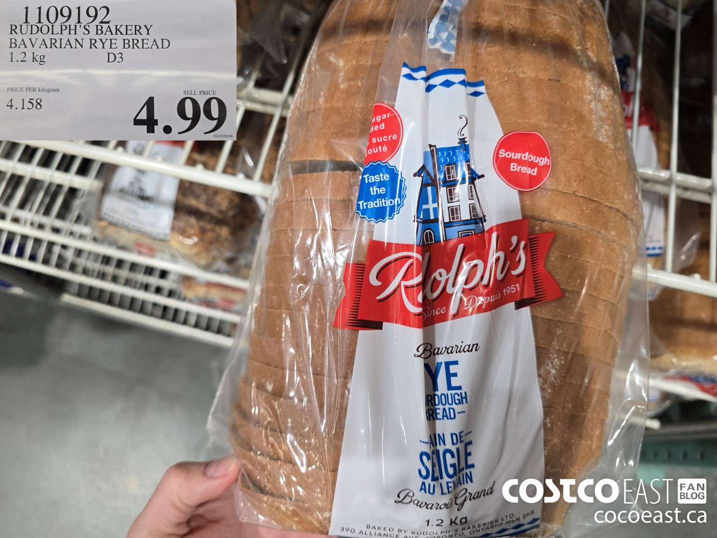 1109192 RUDOLPH'S BAKERY BAVARIAN RYE BREAD 1.2 KG $4.99