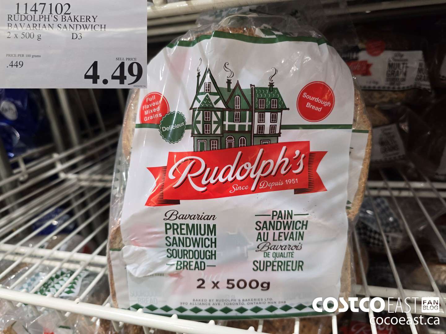 1147102 RUDOLPH'S BAKERY BAVARIAN SANDWICH 2 X 500G $4.49
