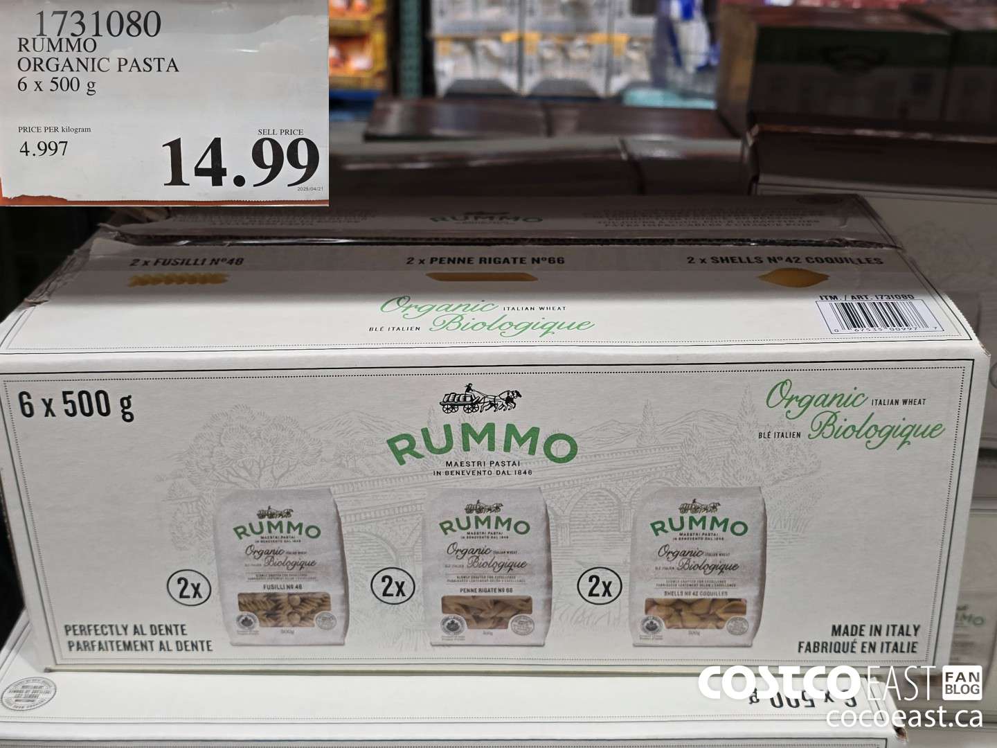 1731080 RUMMO ORGANIC PASTA 6 x 500 G $14.99
